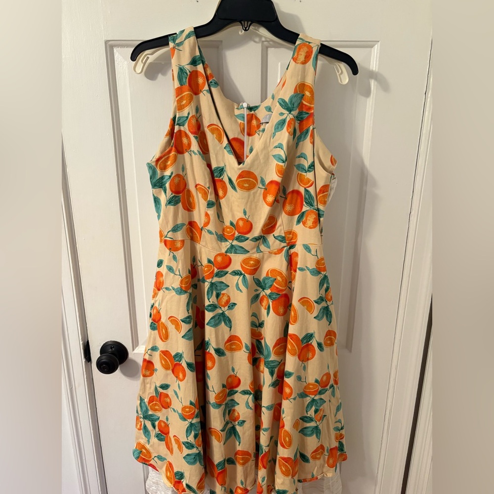 Chic Orange Print Sleeveless Dress